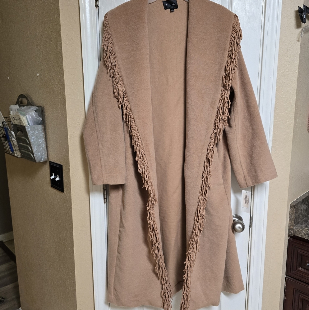 Line & Dot Fringe Coat 46" Long